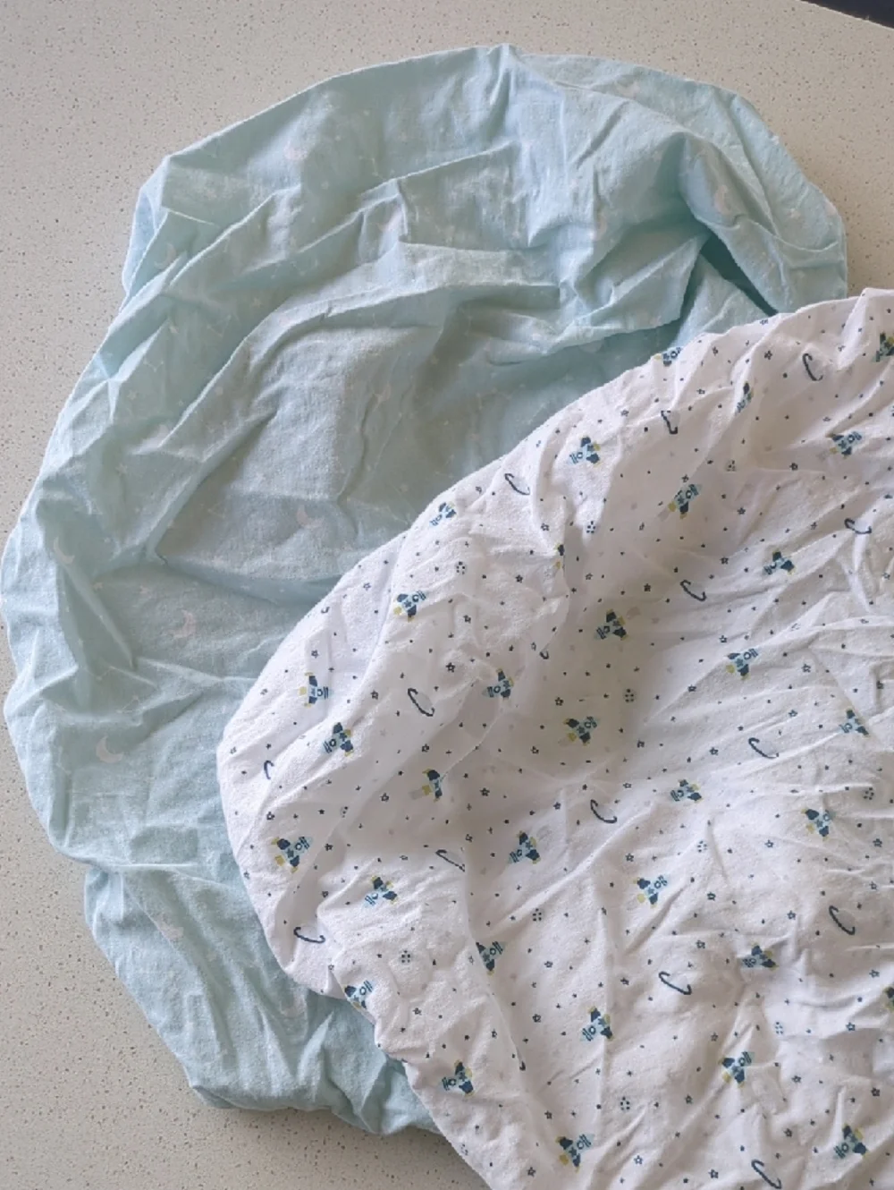 Set Of 2 - Space Themed Bassinet Sheets - Light Blue & White Print - 100% Cotton
